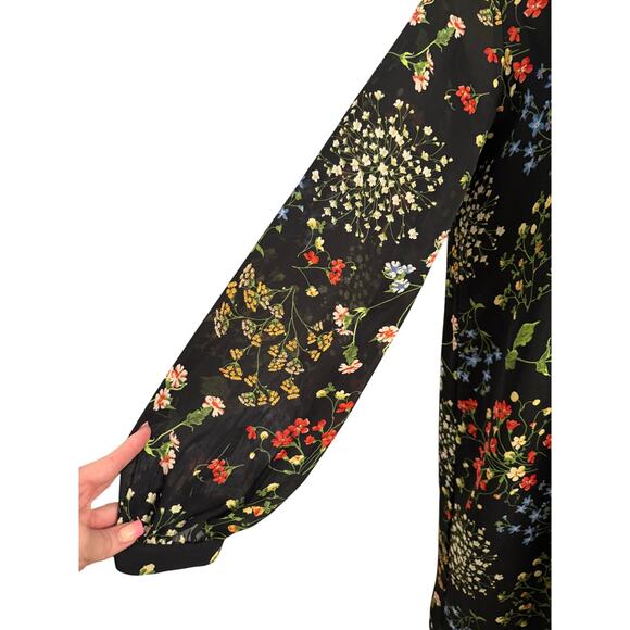 Dalia Women's 12 Whimsigoth Floral High Neck Long Sleeve Sheer Dress Boho Hippie - Picture 5 of 11